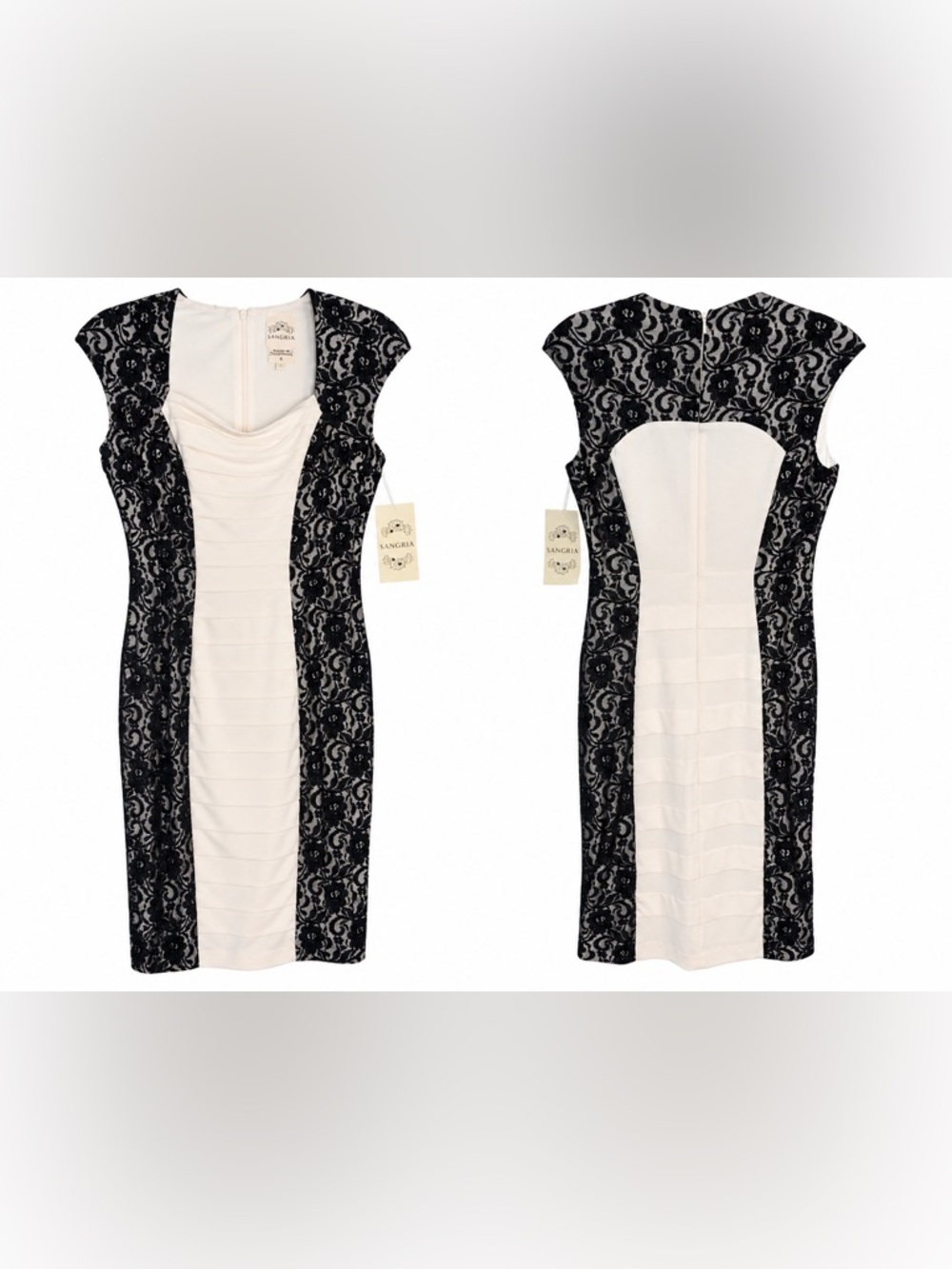 Sangria Black Lace Colorblock Cocktail Dress Size 6 NWT - Picture 2 of 5